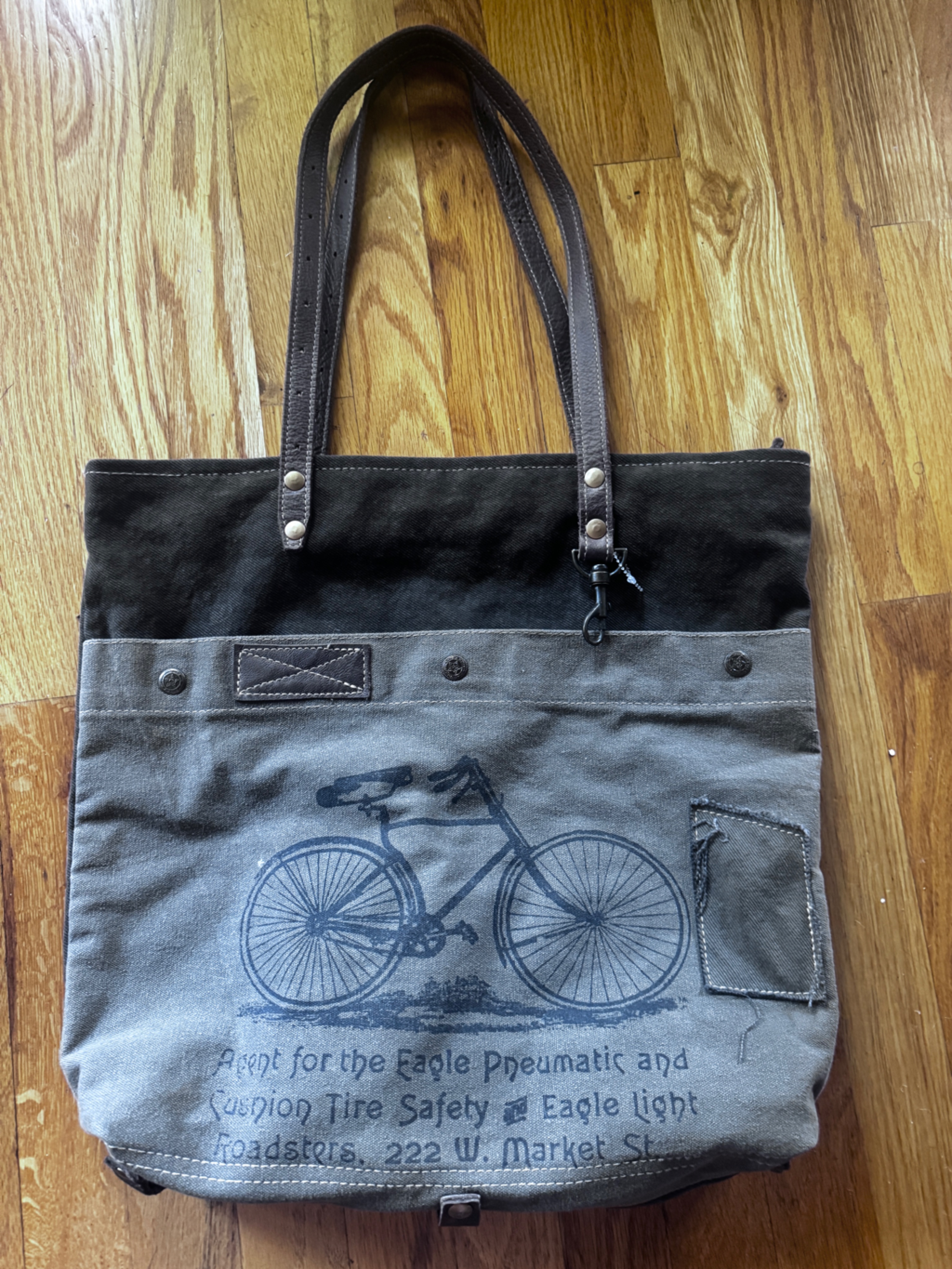 Myra Bag Canvas Tote Bag With Bicycle Print And Leather Detailing